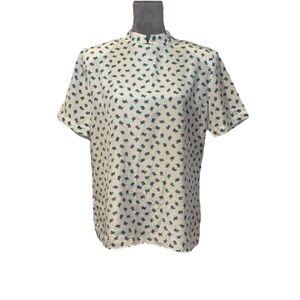 Vintage Pykettes Women's White Purple Floral Cottagecore Blouse Top Shirt Sz 12